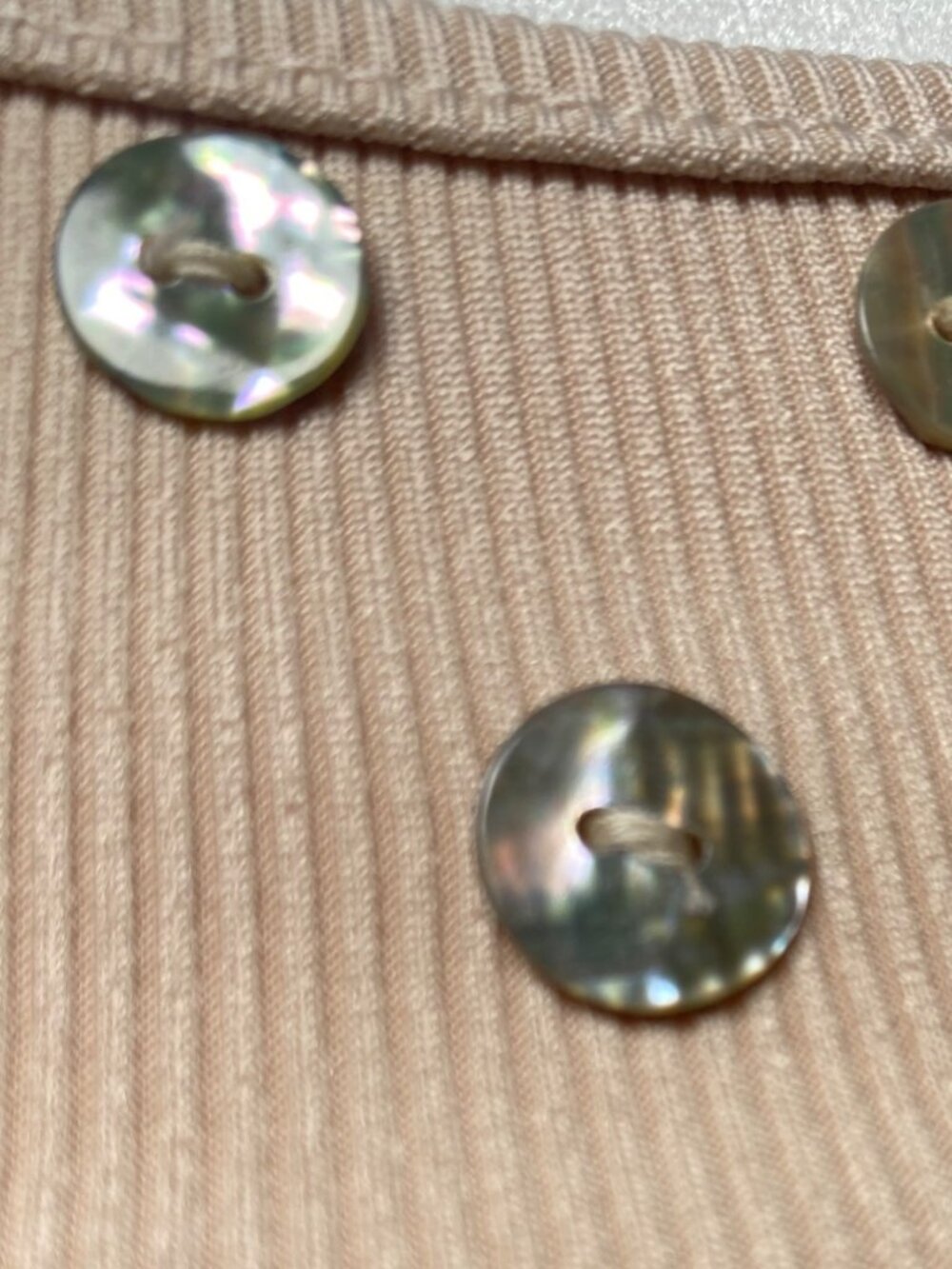 Beige Embellished Ribbed Tank Top XS Shell Detail Stretch Knit Sleeveless - Picture 3 of 5